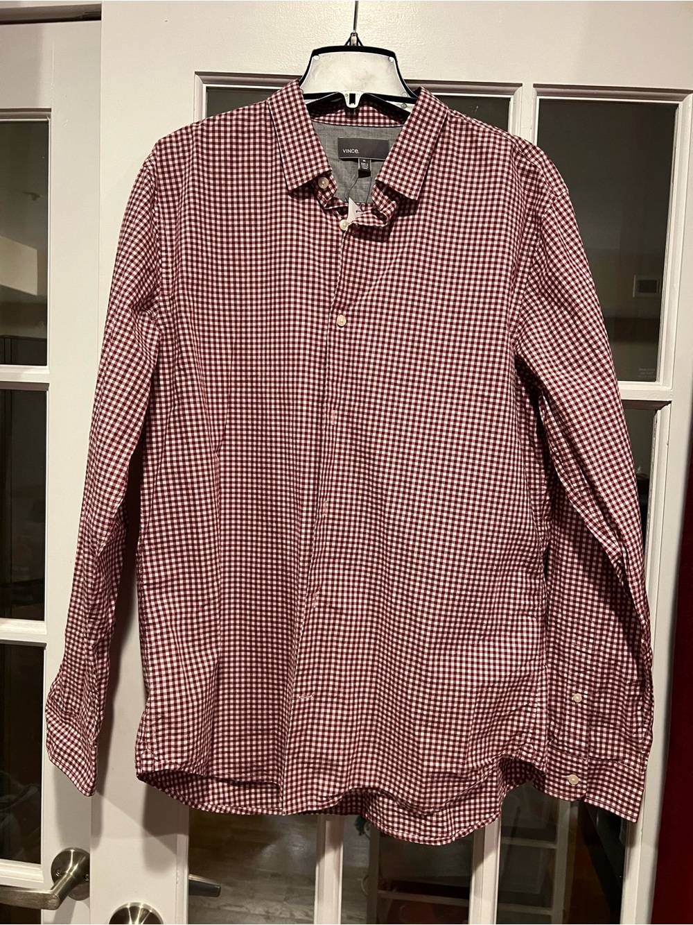 Vince Maroon and White Gingham Dress Shirt